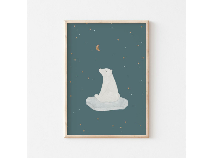 Affiche Enfant encadrée, Ours Polaire Nuit