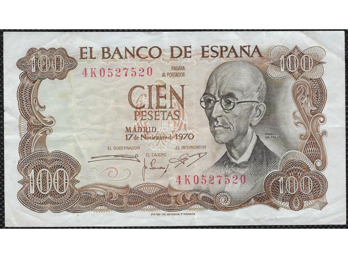 ESPAGNE 100 PESETAS 17-11-1970 SERIE 4K TTB (W152a)
