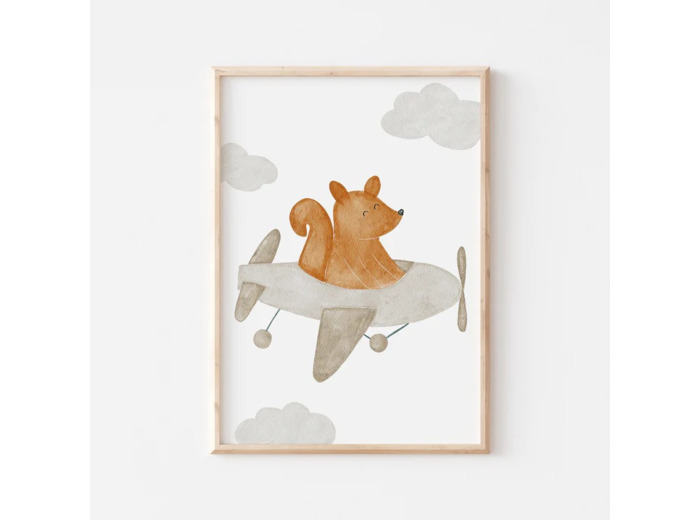 Affiche Enfant encadrée, Renard en Avion