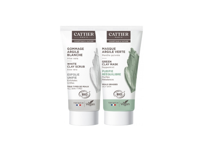 Lot Purifiant gommage et masque argile verte peaux grasses