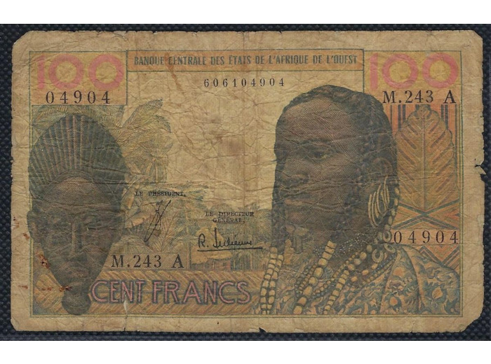 B.C.E.A.O COTE D'IVOIRE 100 FRANCS NON DATE Signature 4 A M.243 B+