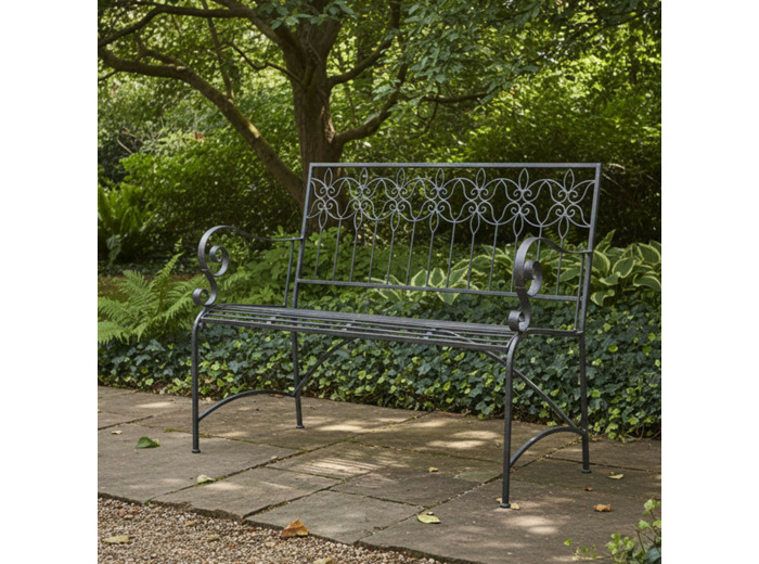 Banc jardin fer plein gris acier 114x46x91cm
