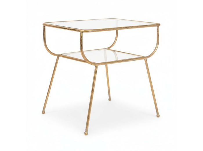 Table appoint verre doré Eluminea 47x40x47cm