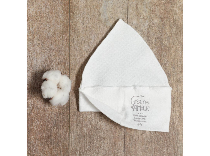 Bonnet bébé coton bio pointu brodé d'une petite feuille