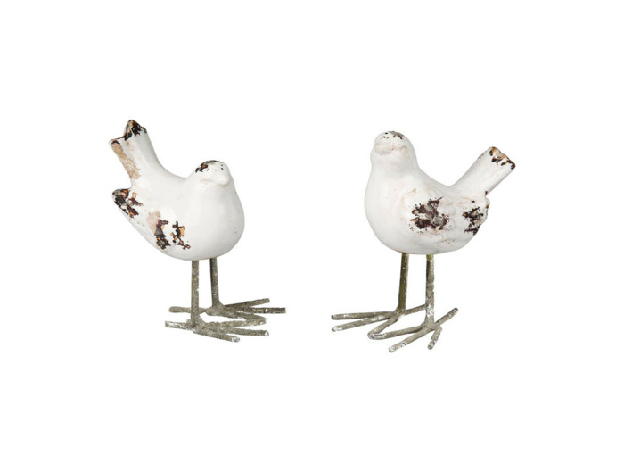 Ensemble 2 oiseaux décoration blancs 13x15cm