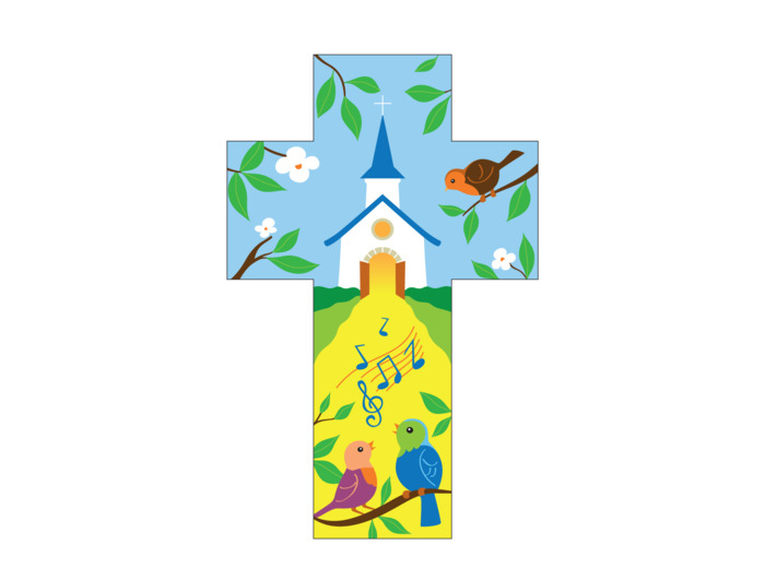 Croix église et chant 14x9cm