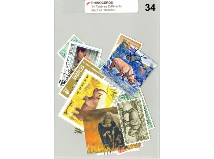 14 TIMBRES RHINOCEROS DIFFERENTS NEUF ET OBLITERES *34