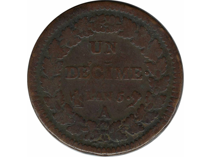 FRANCE UN DECIME AN 5 A (Paris) TB+ 21gr80