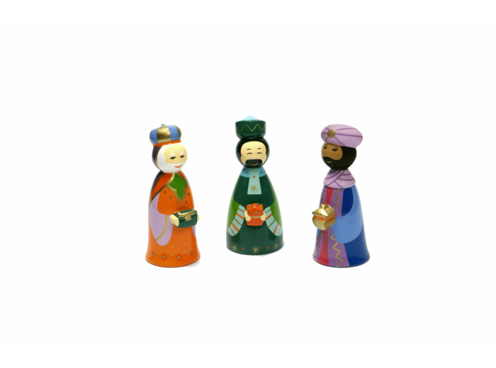 Rois Mages en bois tourné 10cm + boite