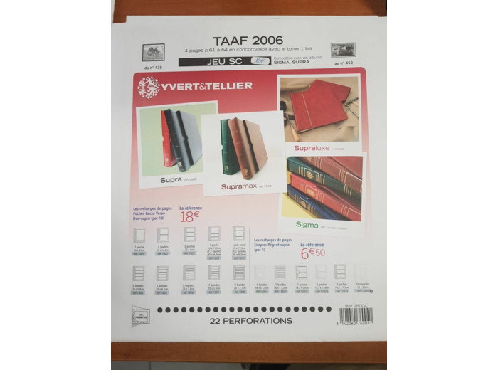 FEUILLE COMPLEMENTAIRE TAAF SC 2006 (JEUX AVEC POCHETTE) YVERT ET TELLIER