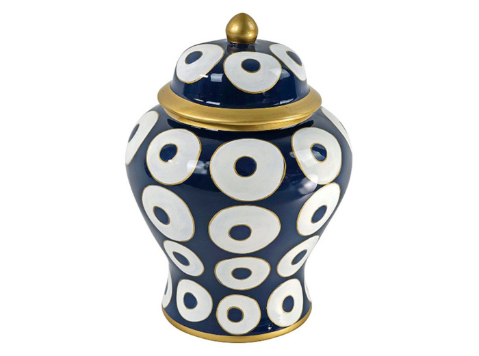 Pot à couvercle Léon bleu doré 28x28x41cm