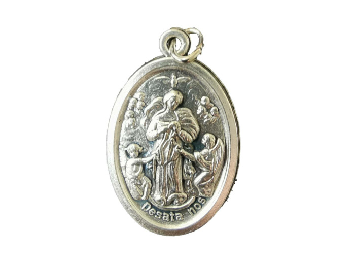 Médaille 22mm Ovale en métal argenté - MARIE QUI DEFAIT LES NOEUDS