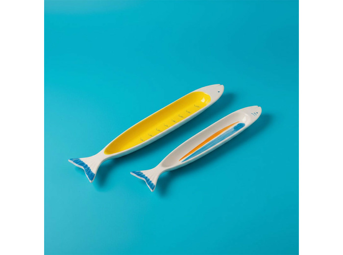 Ensemble 2 plats grès Sardines 41x7x3cm
