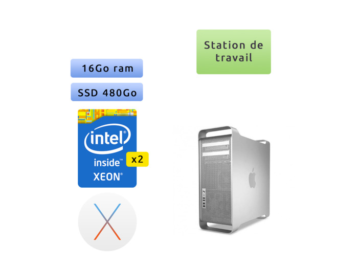 Apple Mac Pro Eight Core Xeon 2.4Ghz - A1289 (EMC 2314-2) - 16Go 480Go SSD - MacPro5,1 - Station de Travail