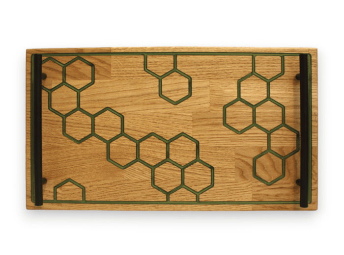 Hexagones - Plateau en bois et résine époxy