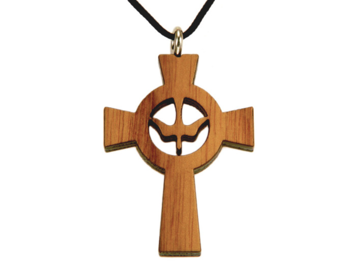 Croix en Bois d'Erable Vernis 3,8cm avec Cordon - COLOMBE ÉVIDÉE