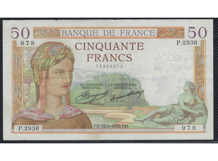 FRANCE 50 FRANCS CERES 12-9-1935 P.2936 TTB