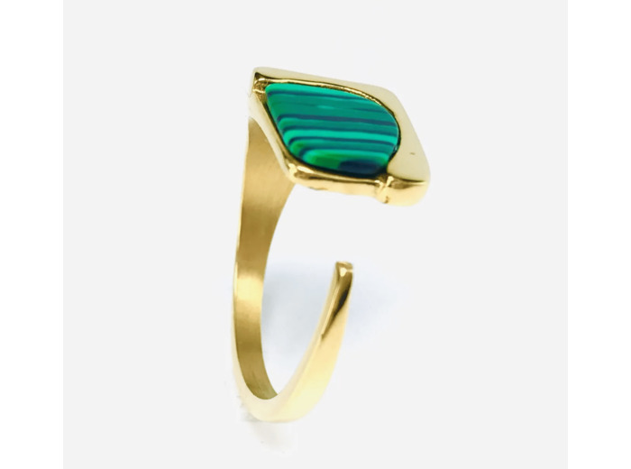 Bague Tendance Doré Or fin - Pierre Turquoise Verte