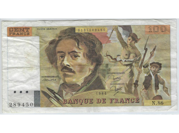 FRANCE 100 FRANCS DELACROIX 1984 SERIE N.86 TTB