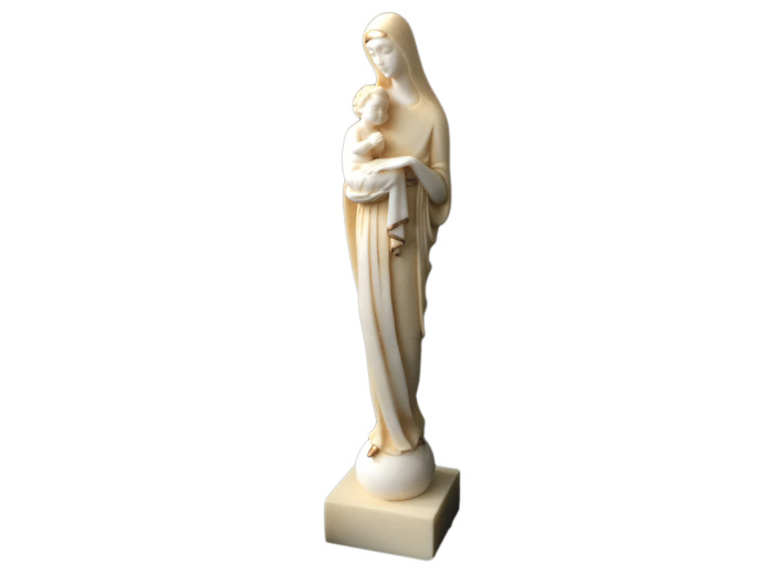 Vierge à l'Enfant Moderne - Statue en albâtre 31cm -Beige et Or