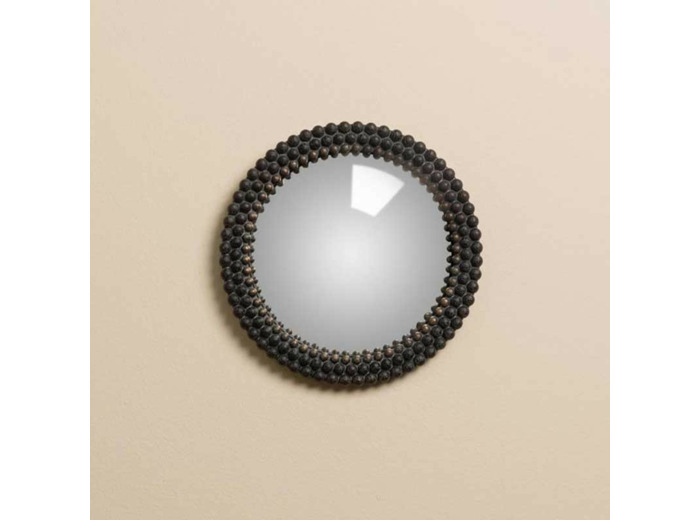 Miroir sorcière convexe billes noires 18x18cm