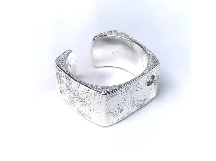 Bague Large Ajustable Argent Gravé Design