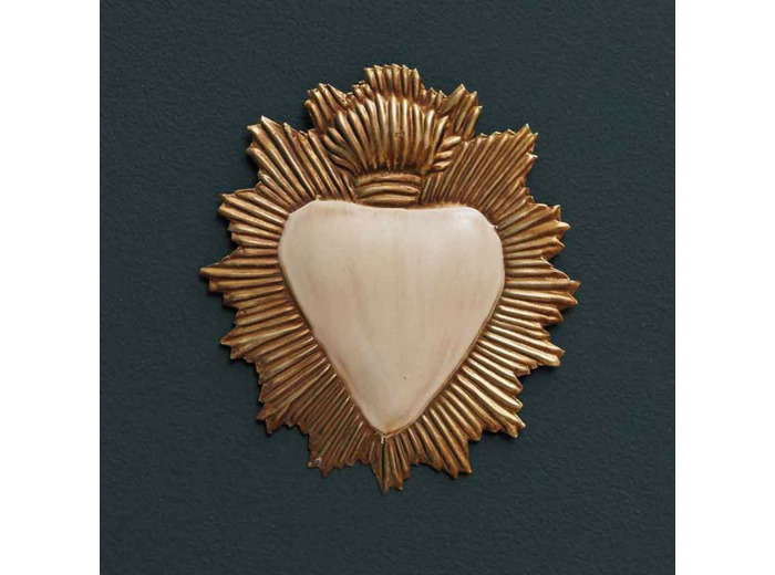 Ex-voto coeur Maria beige doré fer 16x2x14cm