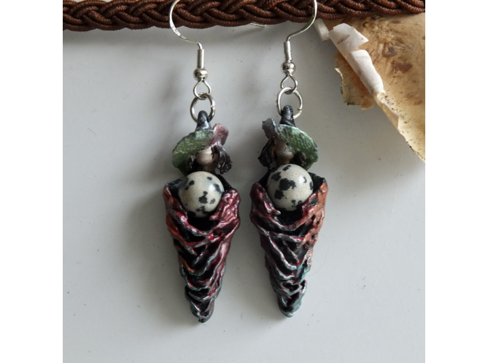 Boucles d'oreilles "Portefaix" pierre naturelle Jaspe Dalmatien