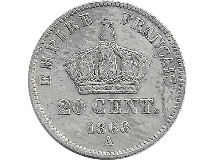 FRANCE 20 CENTIMES NAPOLEON III 1866 A TB+