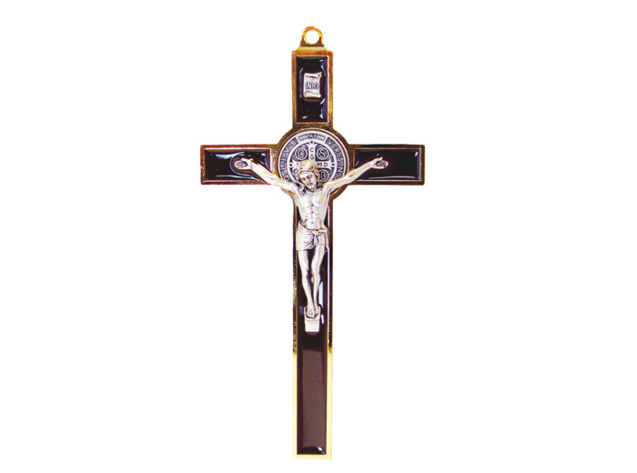 Croix de Saint Benoît en Métal avec Email 19cm - MARRON