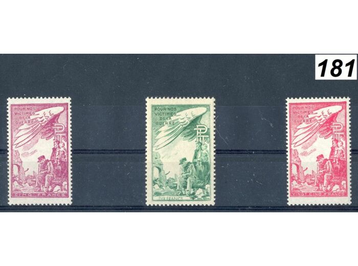 LOT 3 TIMBRES FRANCE BIENFAISANCE 1945 Y 39 a 41 NEUF *181