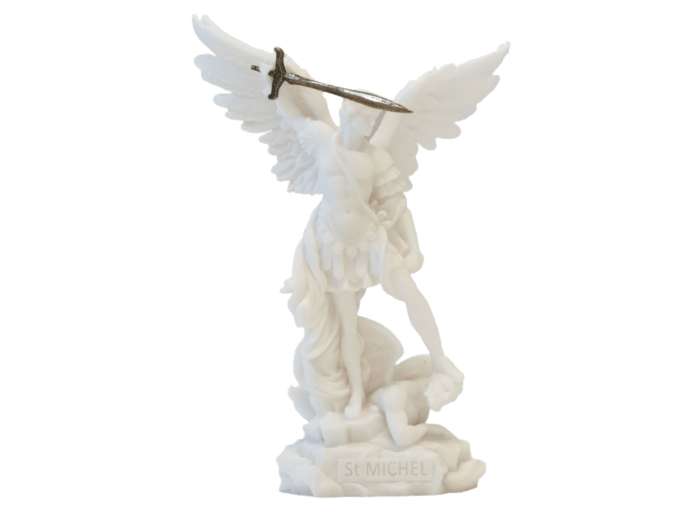 St Michel - Statue en albâtre 24cm -Blanc