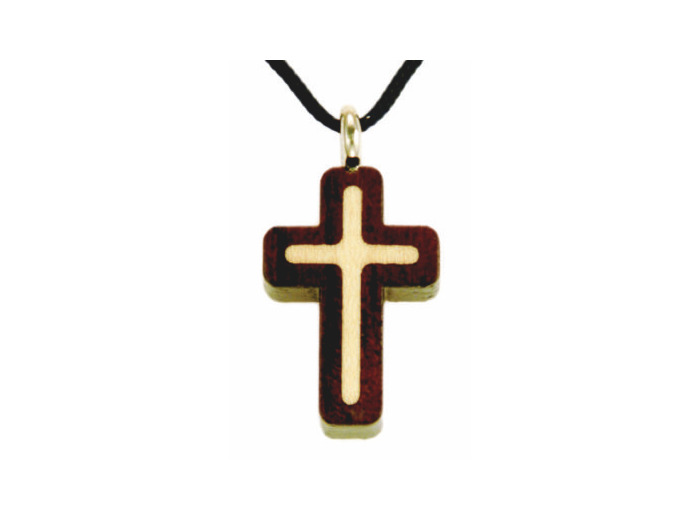 Croix en Bois d'Erable Vernis 4cm avec Cordon - 2 TONS