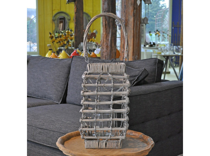 Lanterne osier Lombok 14x14x32cm