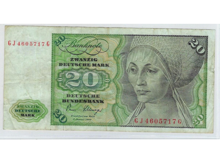 ALLEMAGNE 20 MARK 2-01-1960 SERIE GJ 4605717 G TTB