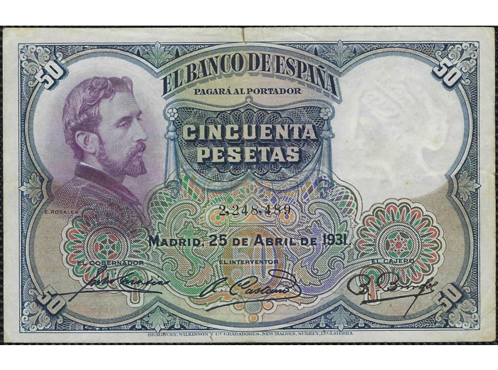 ESPAGNE 50 PESETAS 25 AVRIL 1931 TTB 489 (W82)