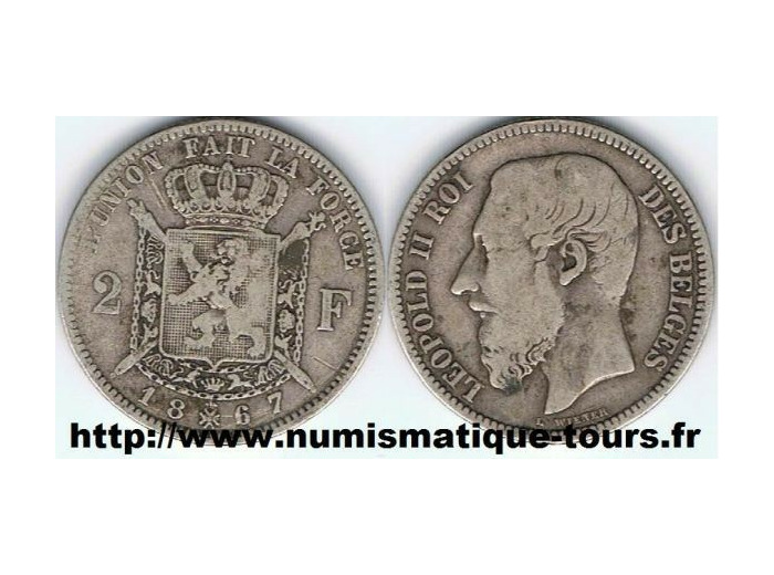 BELGIQUE 2 FRANCS 1867 FR TB+