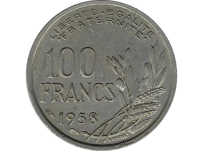 FRANCE 100 FRANCS COCHET 1958 TTB- coup sur tranche