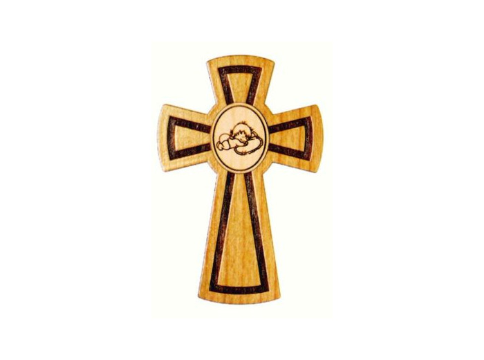 Croix en Bois d'Erable en Boite LUXE 13,3cm - ENFANT ENDORMI