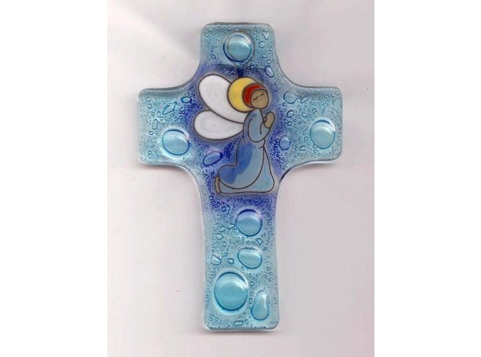 Croix en verre 8x12cm- ANGE EN PRIERE