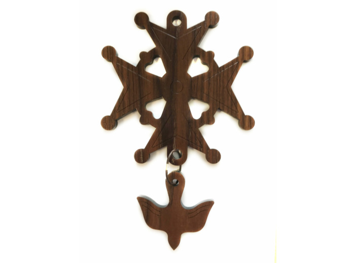 Croix Huguenote en bois d'Erable 23cm