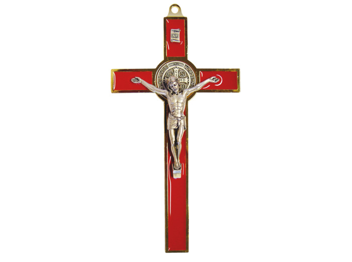 Croix de Saint Benoît en Métal avec Email 19cm - ROUGE