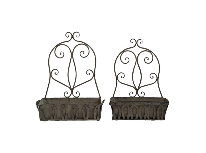 Ensemble 2 jardinières fer murales 40x18x57cm