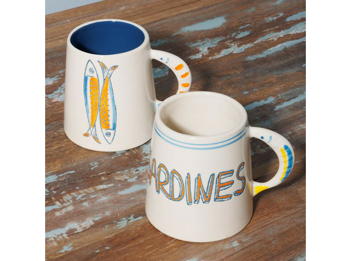 Ensemble 2 mugs porcelaine Sardines 14x11cm