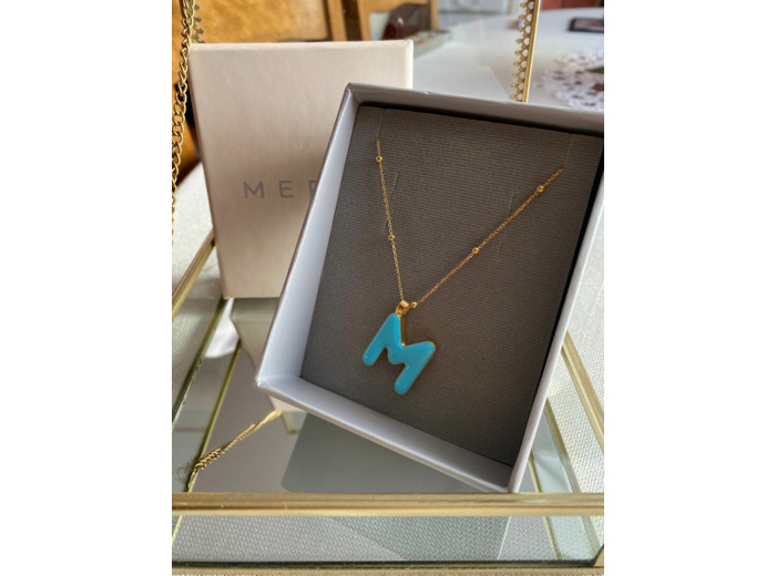 Collier initiale M - Say my Name Bleu Néon