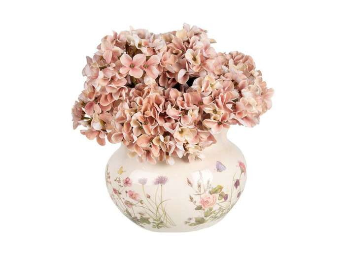 Pot céramique fleurie beige rose 20x14cm