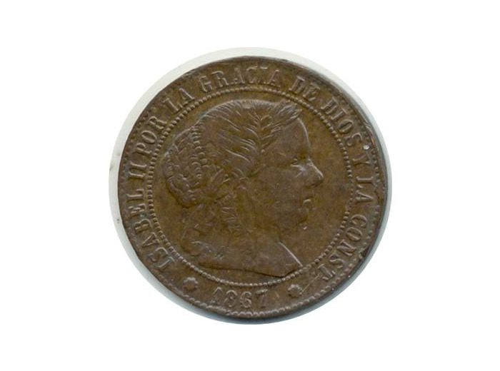 ESPAGNE 1/2 CENTIMO 1867 BARC (8 pointes) ISABEL II TTB (W632.1)