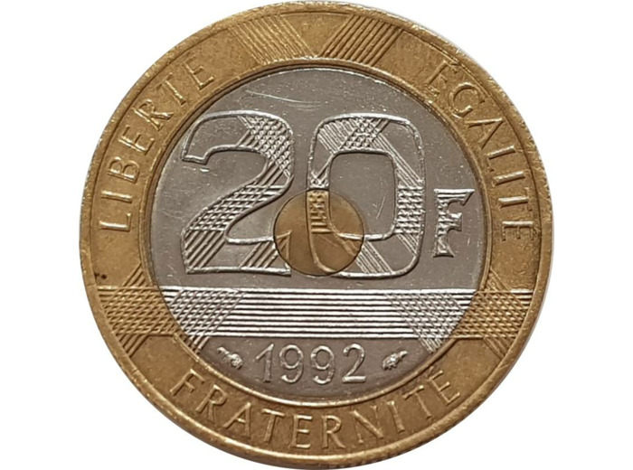 FRANCE 20 FRANCS MONT ST MICHEL 1992 V FERME 4 cannelures TTB+