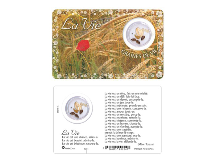 Carte-prière avec insertion LA VIE