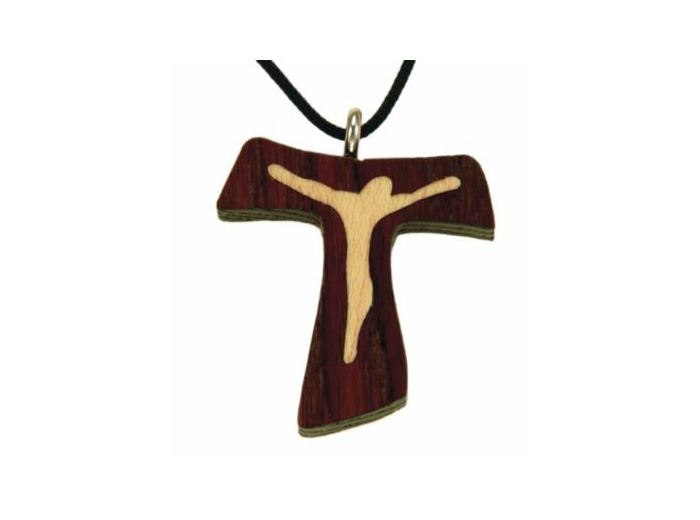 Croix en Bois d'Erable Vernis 3,2cm avec Cordon - TAU CHRIST